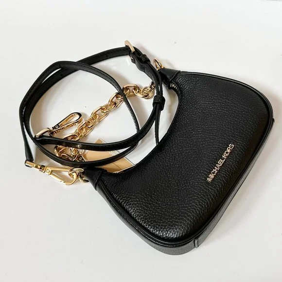 Michael Kors CORA MINI Zip Pouchette Shoulder Crossbody Leather Bag Black - Picture 6 of 14